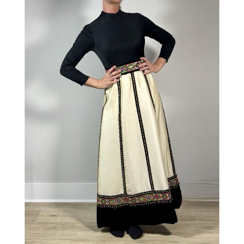 Kent Originals Vintage Hostess Dress Silk Embroidered Black Ivory Brocade Maxi S